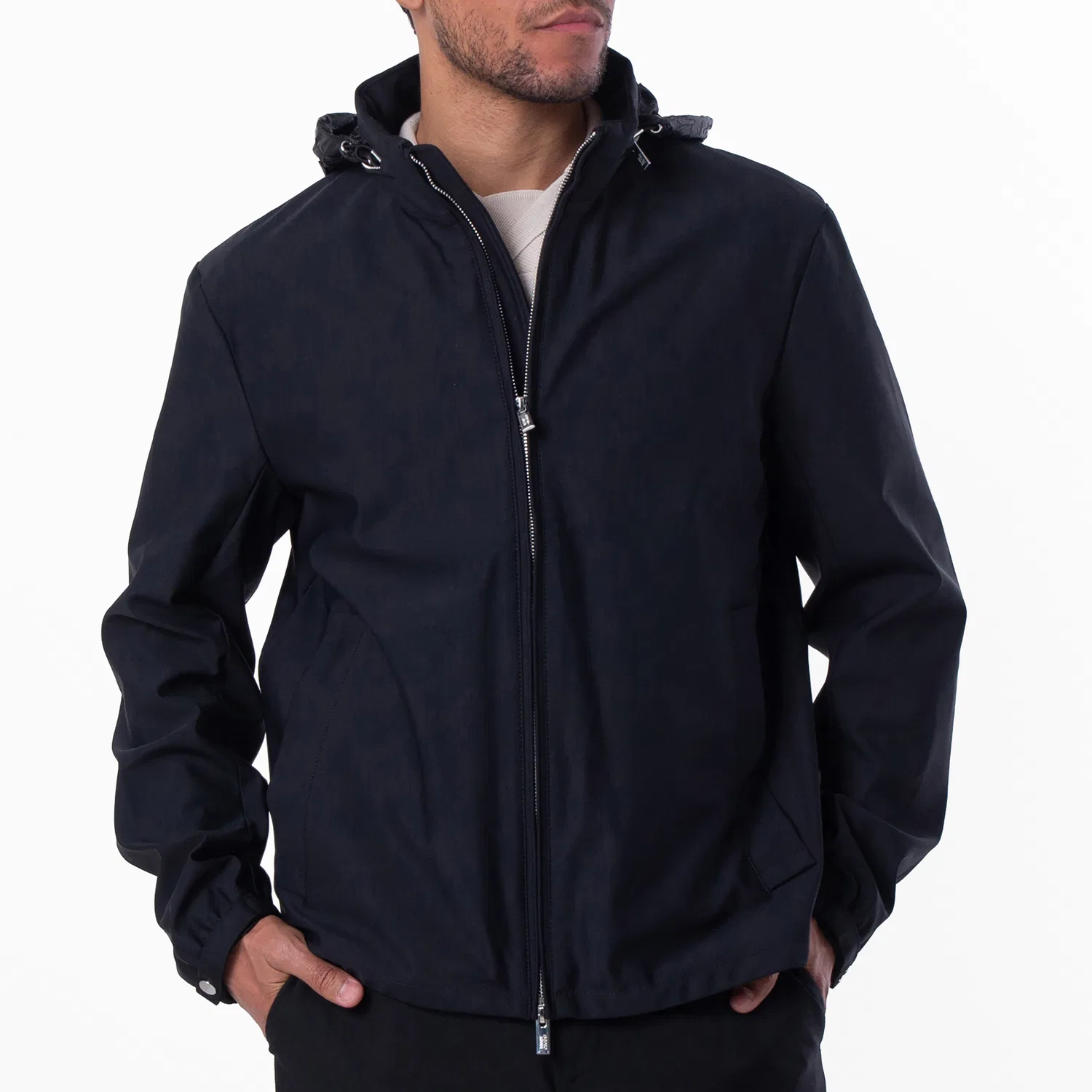 Куртка нейлоновая с капюшоном Essentials Full-Zip Nylon Jacket with Stowaway Hood Emporio Armani, Black