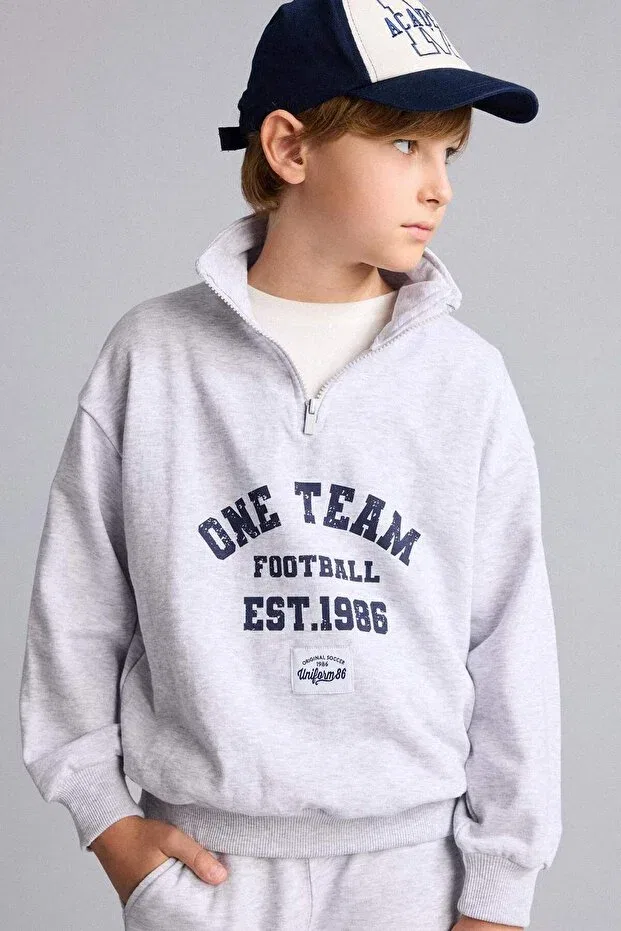 Детские свитшот с принтом для мальчиков Regular fit high collar printed sweatshirt for boys h9892a826au Defacto, Gray-Gr400
