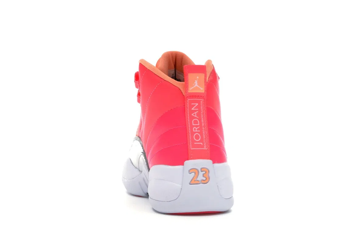 Детские кроссовки с ярким градиентом Jordan 12 Retro Jordan, Racer Pink/White-Hot Punch-Bright Mango-Sunset Pulse-Metallic Silver — фото 4
