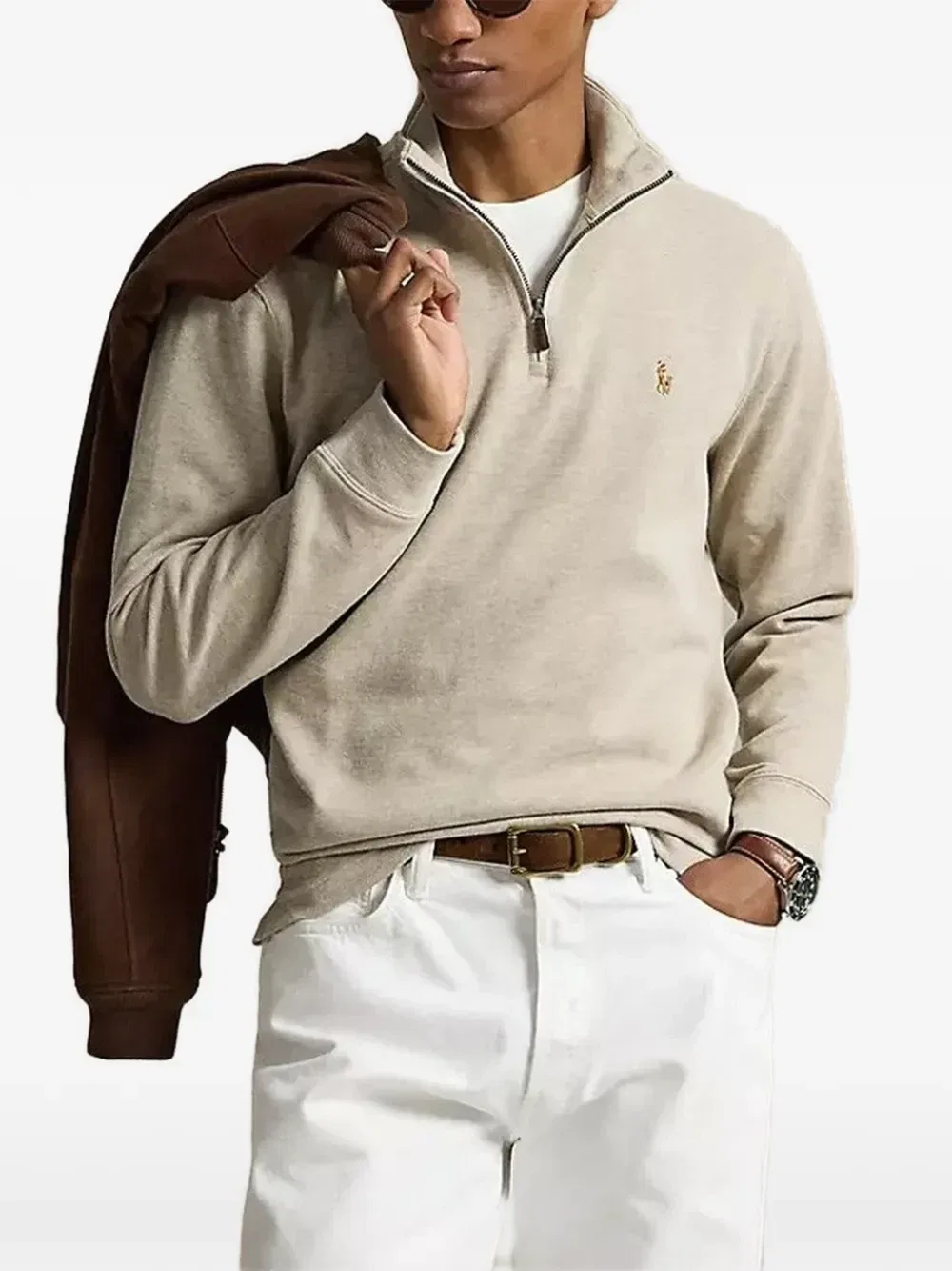Свитер с логотипом на молнии четверть длины Polo Ralph Lauren, бежевый