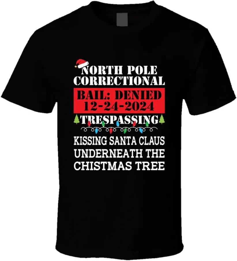 Мужская футболка с принтом North Pole Correctional Kissing Santa Claus, Black