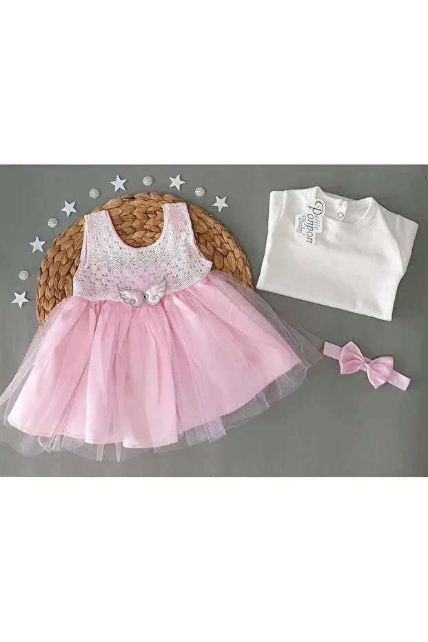 Детское платье для девочек с коротким рукавом Petite Ponpon Baby, Pink