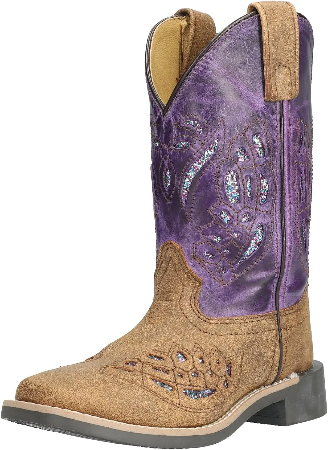 Детские сапоги для девочек из кожи с принтом Smoky Mountain Western Boots Girls Leather Pull On Brown 3160Y Smoky Mountain Boots, Brown Distress/Purple