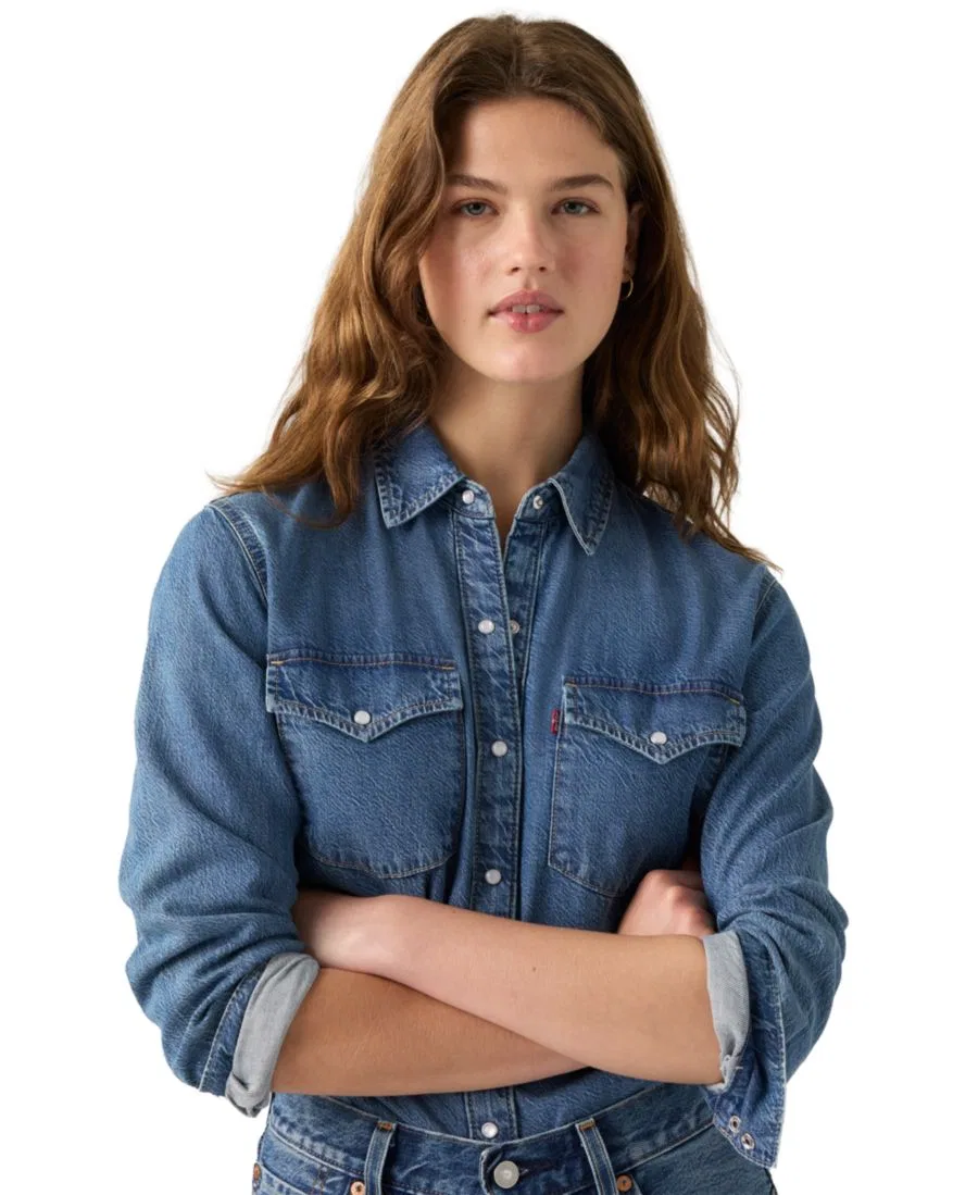 Женская джинсовая рубашка с длинным рукавом, свободный крой, модель Evans Relaxed Western Levi's, Easy Trail Mid — фото 4