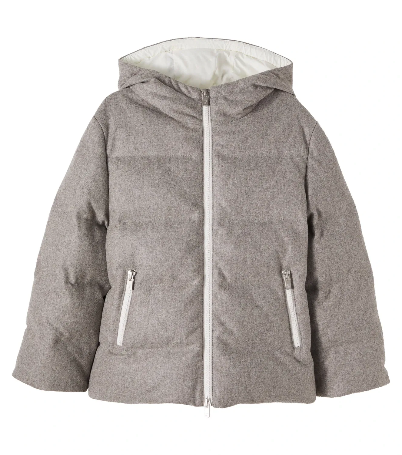 Пуховик с капюшоном из натуральной шерсти Brunello Cucinelli Kids, бежевый