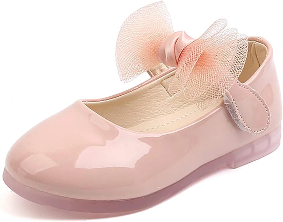 Детские туфли Мэри Джейн с бантом из сетки и лакированной кожи, Pink — фото 4
