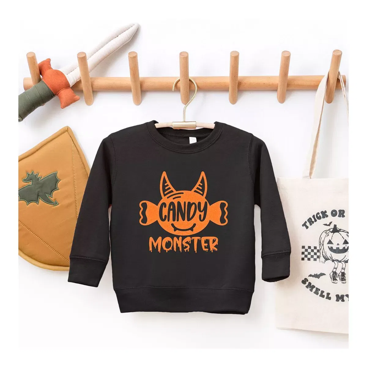 Детский свитшот с принтом Candy Monster Horns Glitter The Juniper Shop, Black — фото 2