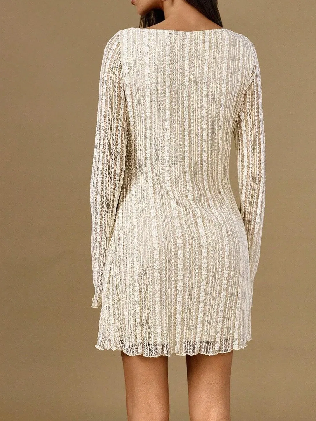 Женское мини-платье А-силуэта с лодочкой Knit, Apricot — фото 2