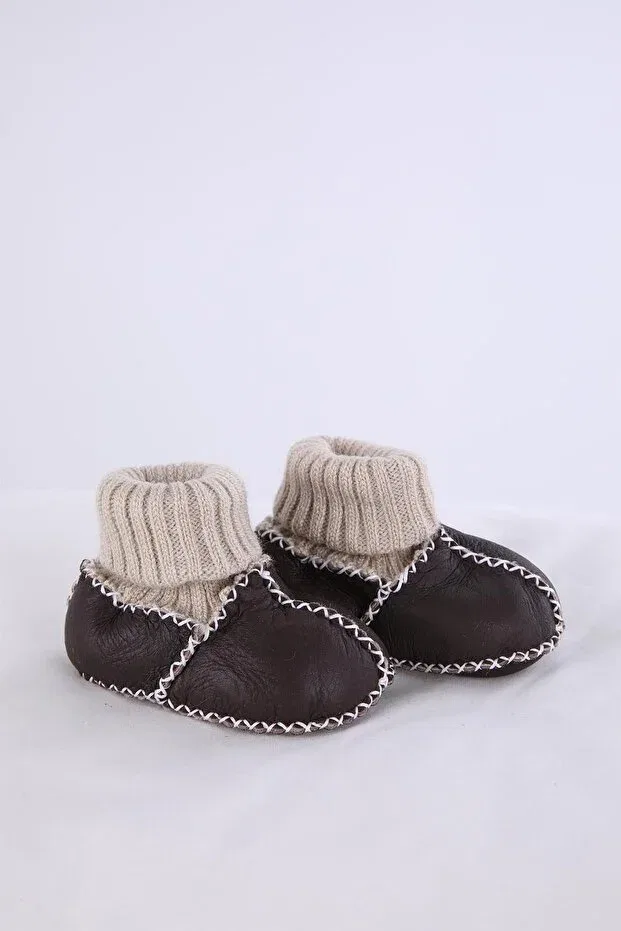 Детские тапочки для девочек кожаные Babyhola, Dark Mink — фото 4