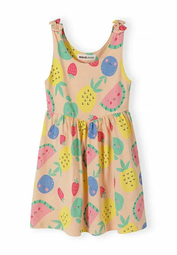 Платье хлопковое Jersey dress Minoti, White, Pink, Apricot, белый/розовый — фото 3
