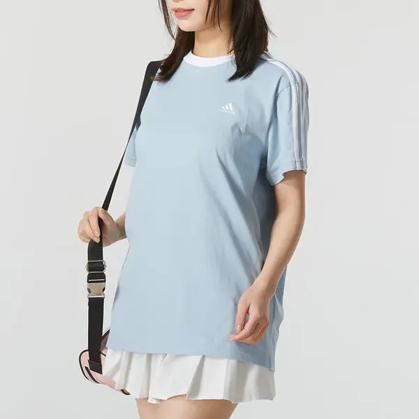 Футболка Adidas Essentials 3 Stripes, светло-синий — фото 2