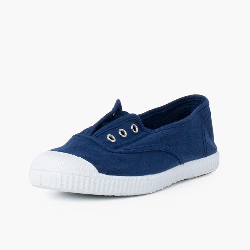 Детские кеды из парусины с резиновым носком без шнурков Pisamonas, Blue Navy — фото 2