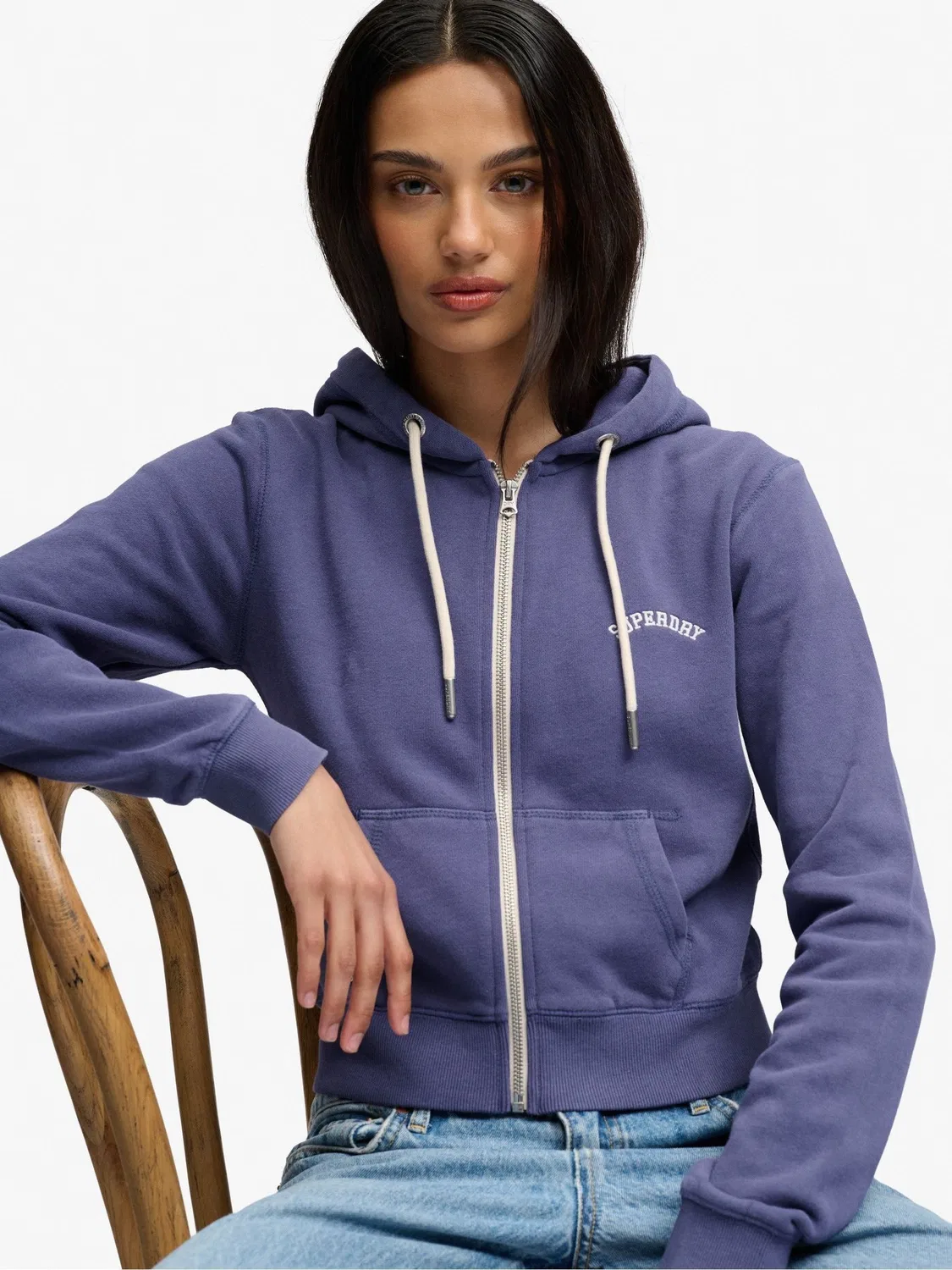 Худи на молнии Superdry Essential Logo Cropped Zip Hoodie, фиолетовый — фото 4