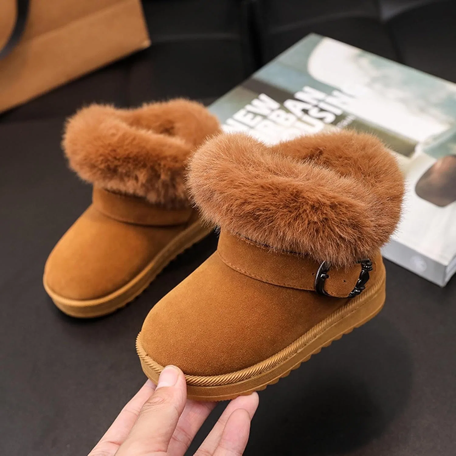 Детские зимние сапоги для девочек с мехом и пряжкой Zzalalana, Brown — фото 2