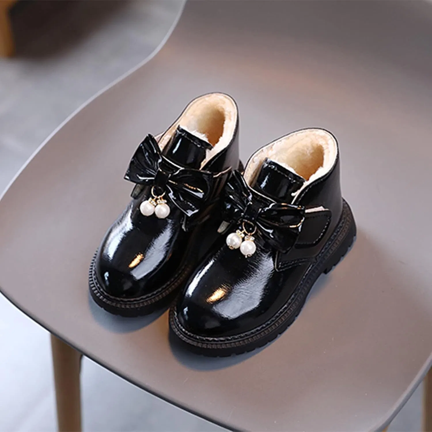 Детские зимние сапоги для девочек с толстой подошвой, модель 6c, Black — фото 2