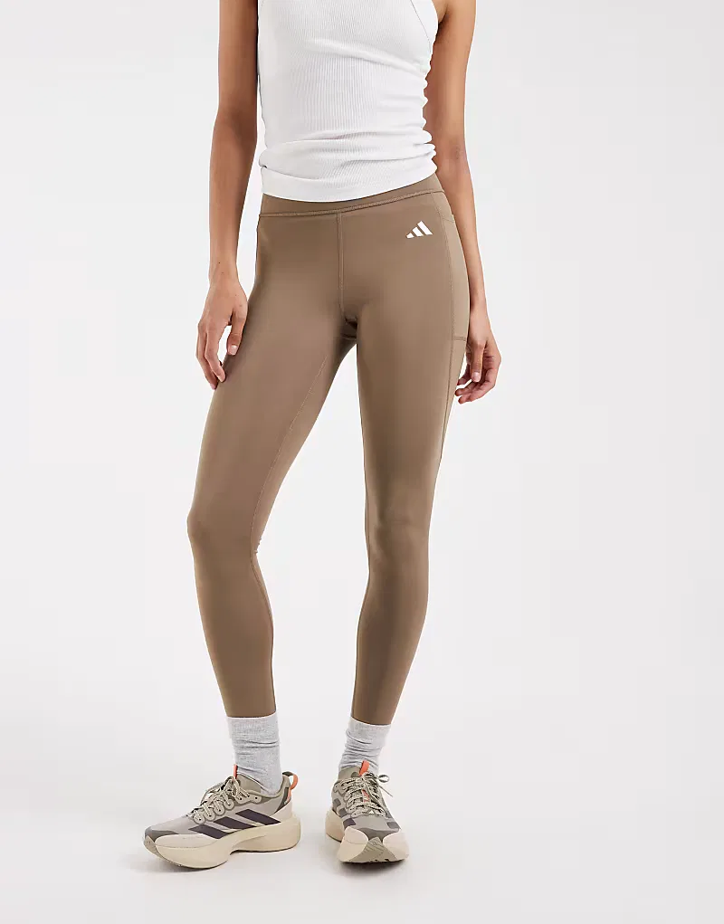 Леггинсы Adidas Performance Optimé Essentials с потайными карманами, хаки, размер шесть — фото 2