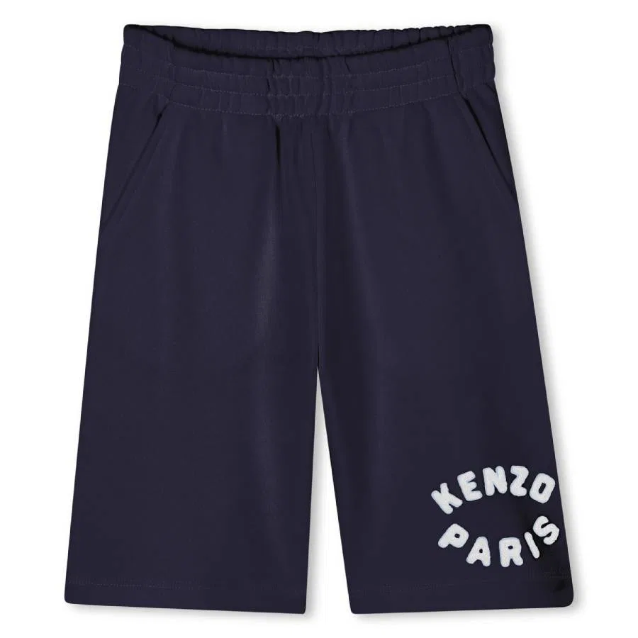 Шорты хлопковые с вышивкой логотипа Kids Paris Logo Kenzo, Navy