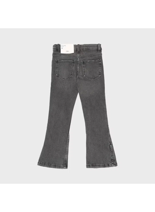 Джинсы-клеш с эффектом потертости Zara, серо-черный — фото 3