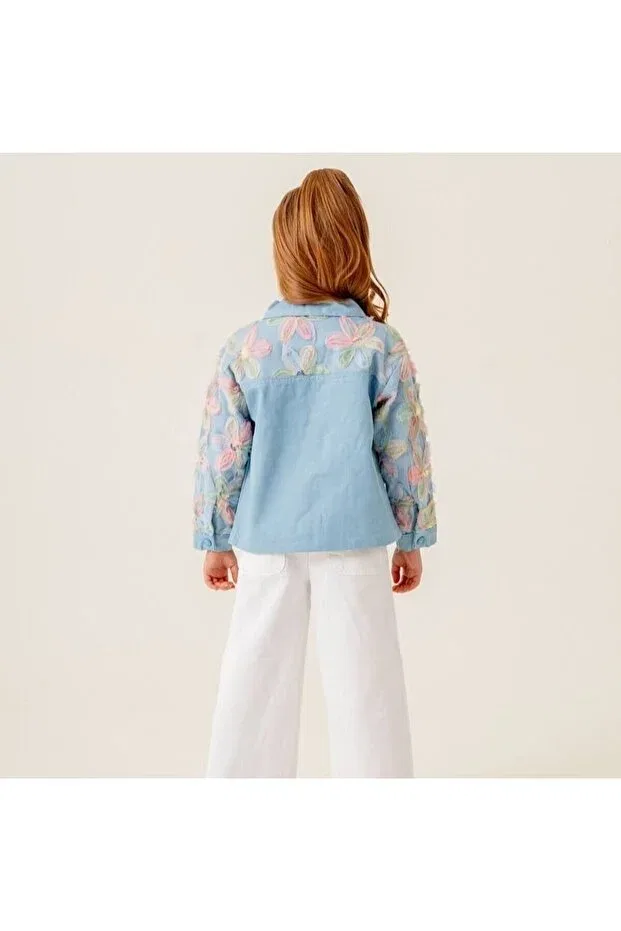 Детский жакет с принтом Flower Garnish Jacket Tshirt Set Cichlid, Blue — фото 2