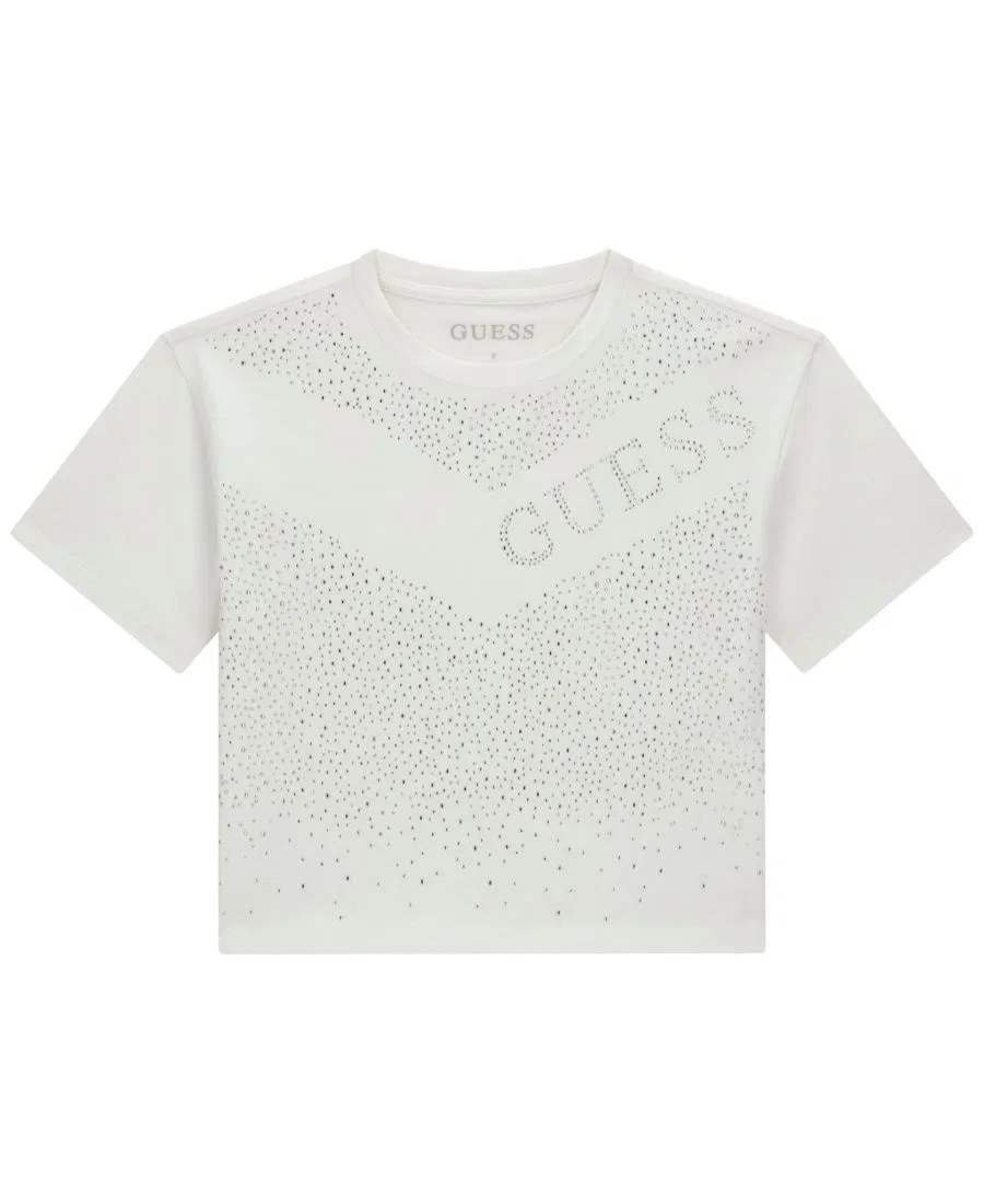 Футболка с коротким рукавом и стразами GUESS, White