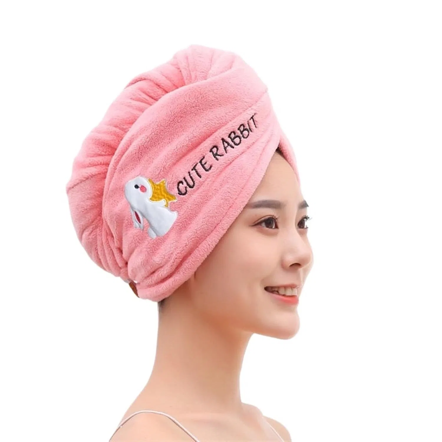 Шапочка для сушки волос TYNXK, 25x65 см, Pink Rabbit