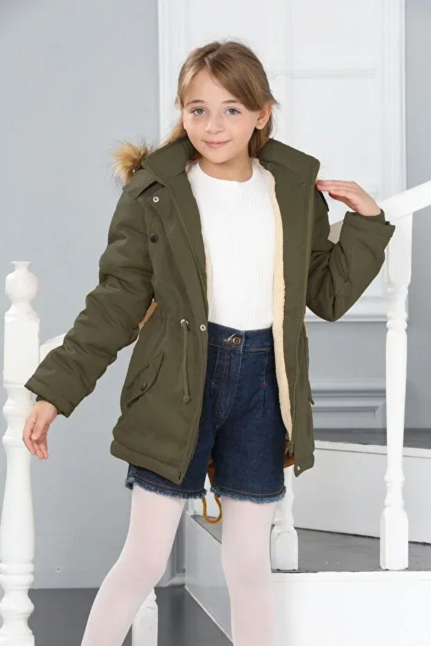 Детское пальто для девочек с длинным рукавом Asortix, Khaki — фото 4