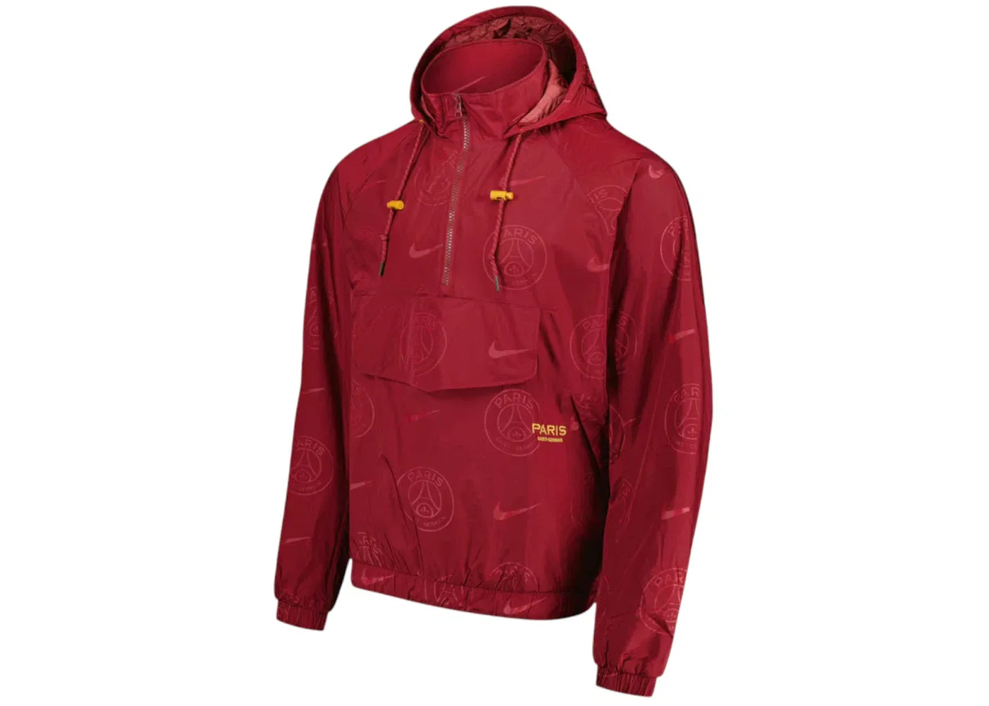 Мужская куртка футбольная с принтом Nike x Paris Saint Germain Team 31 Courtside Monogram, Team Red/Gold Suede