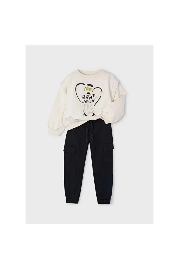 Детский спортивный костюм для девочек с принтом 4887 Mayoral, Beige Black — фото 3