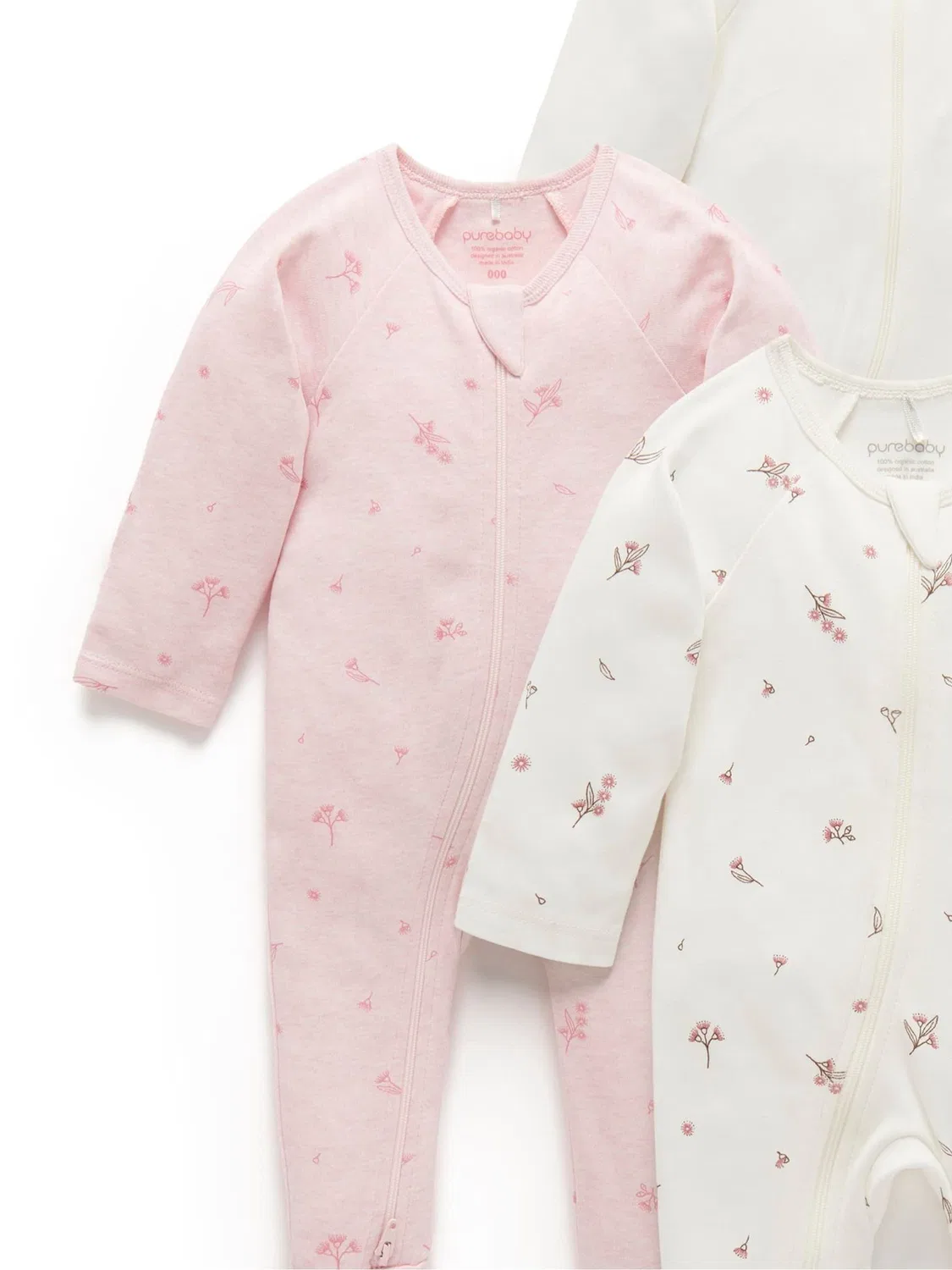 Комбинезон-слип 4 шт, хлопок Purebaby, розовый — фото 3
