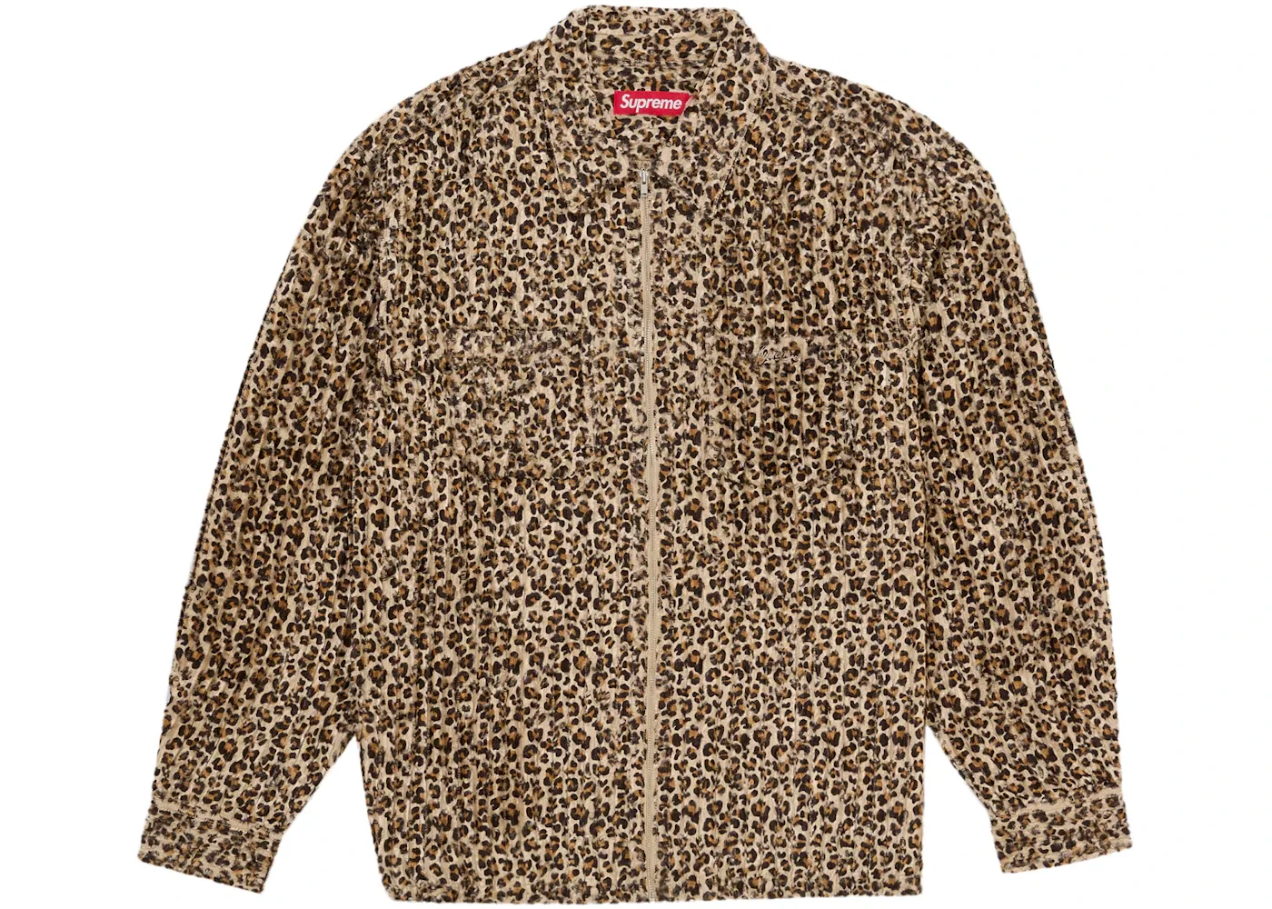 Мужская рубашка с принтом Supreme Leopard Frayed Zip Up Shirt