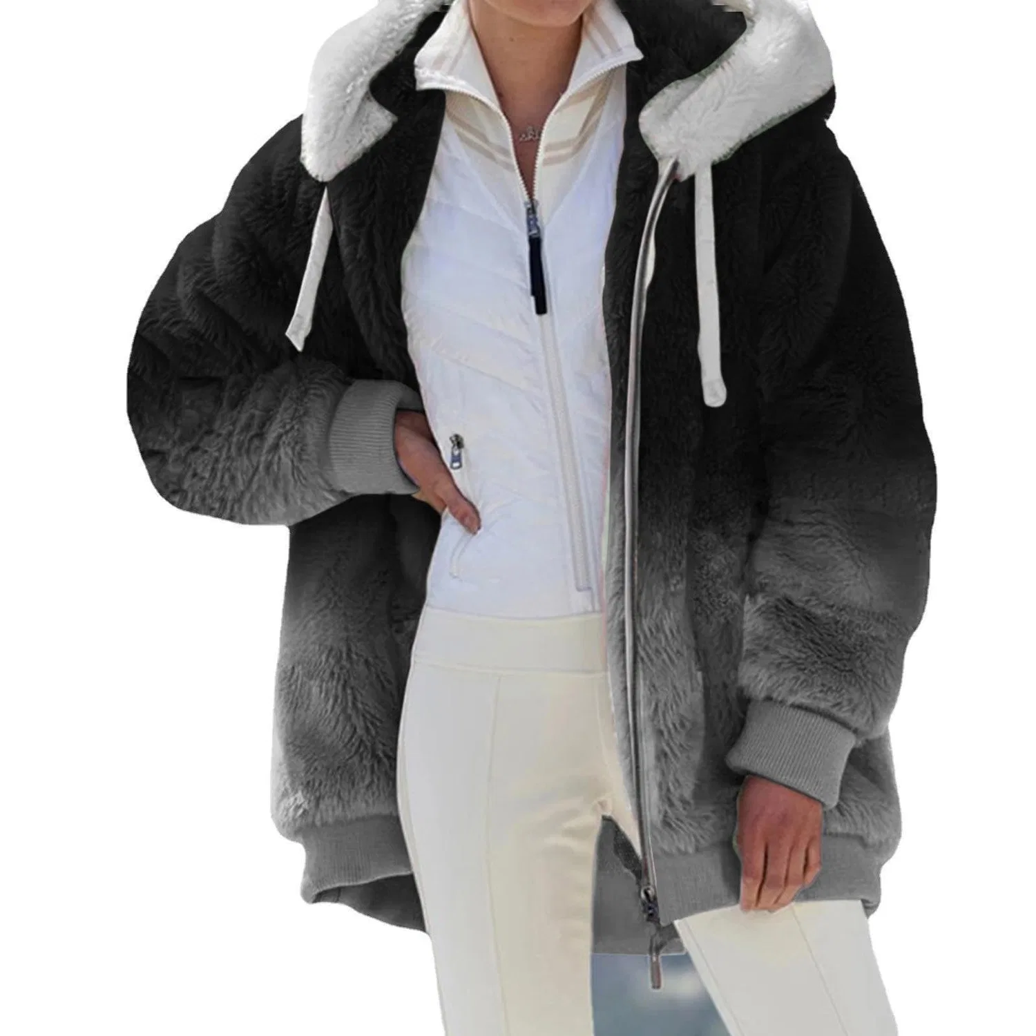 Женская мягкая длинная oversize-куртка с принтом двух цветов, на пуговицах, Nero10 — фото 2