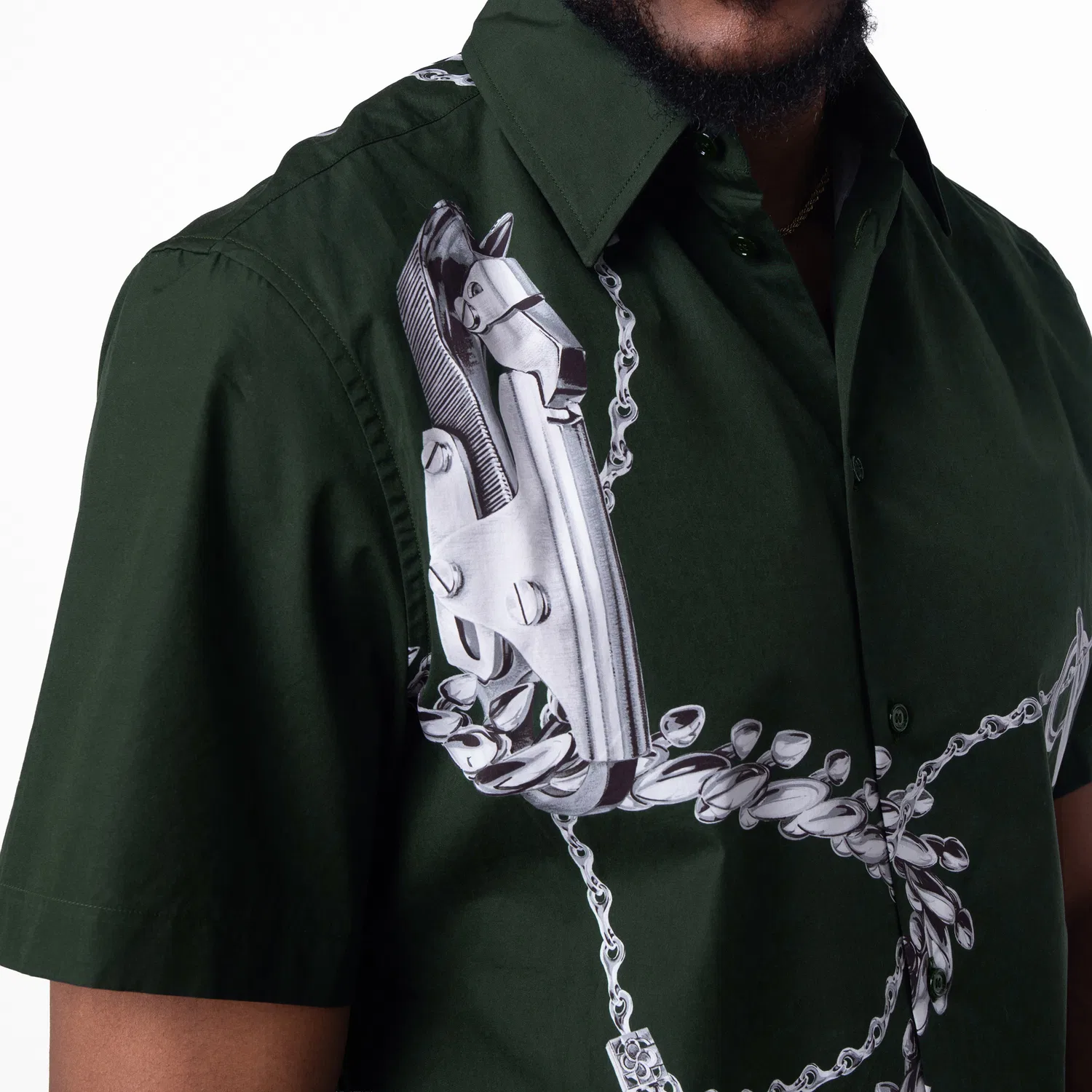 Рубашка с коротким рукавом Knight Hardware Cotton Shirt Burberry, Silver/Green — фото 2