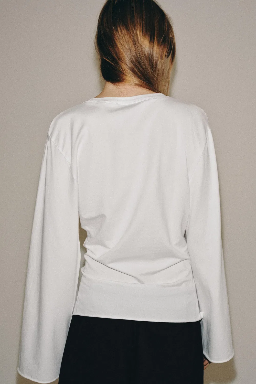 Хлопковая футболка с длинным рукавом ZARA, White — фото 4