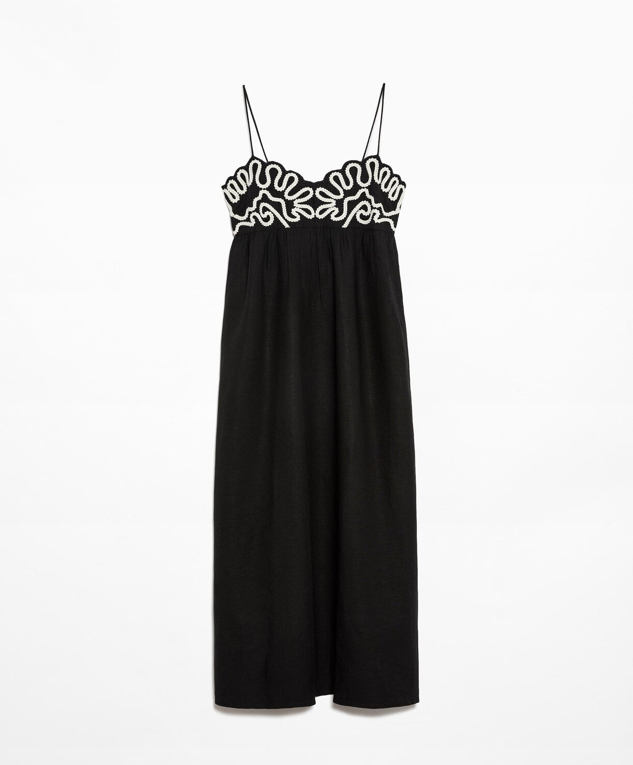 

Платье Oysho Long Embroidered With Linen, черный