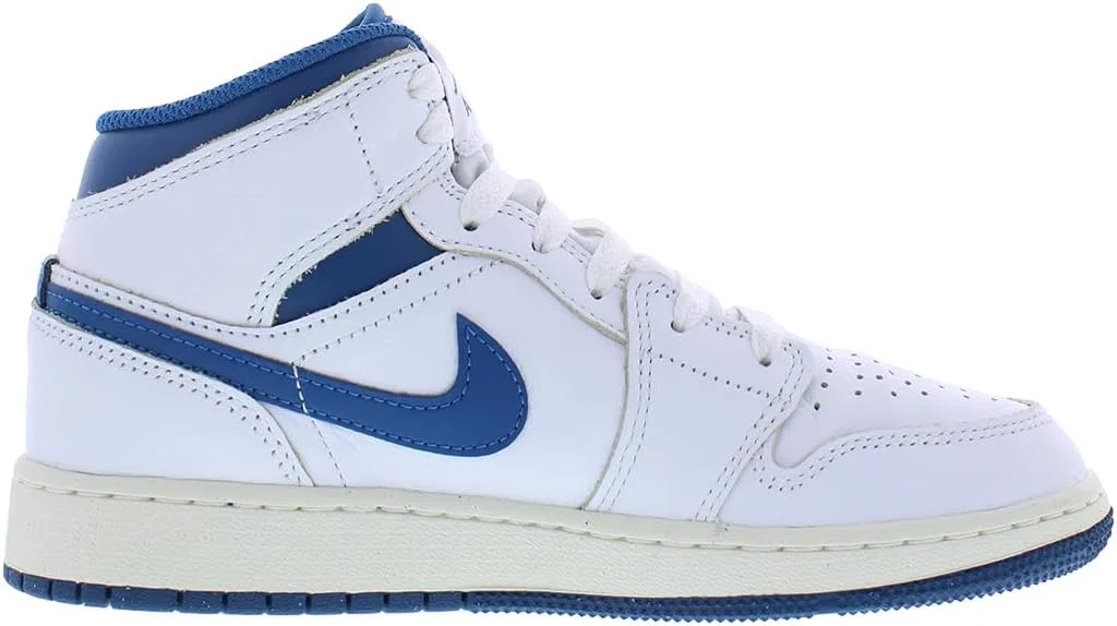 Детские кроссовки для мальчиков Air Jordan 1 Mid GS Nike, Pure White/Industrial Blue/Sail — фото 2