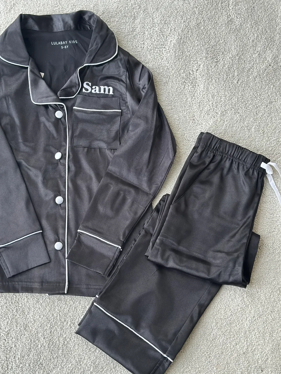 Женские атласные пижамы с длинным рукавом Personalised satin long pyjamas Lulabay, Black