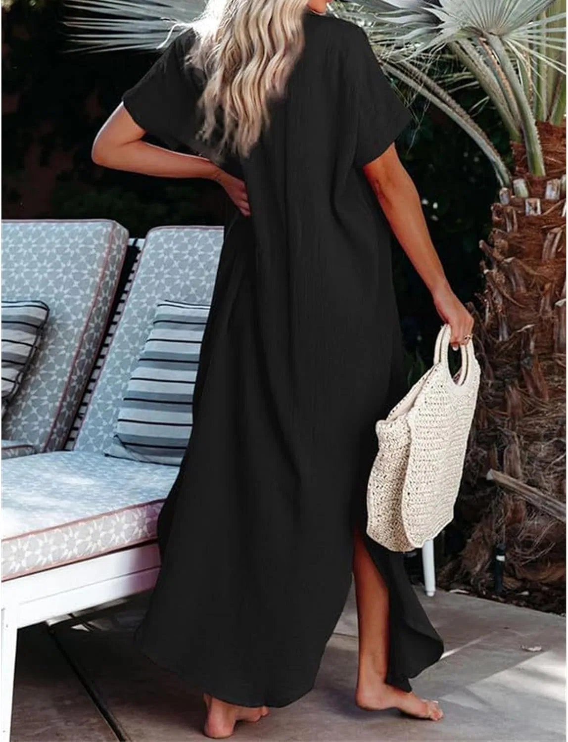 Женское пляжное платье свободного кроя с боковым разрезом Swimsuit Coverup, Black — фото 3