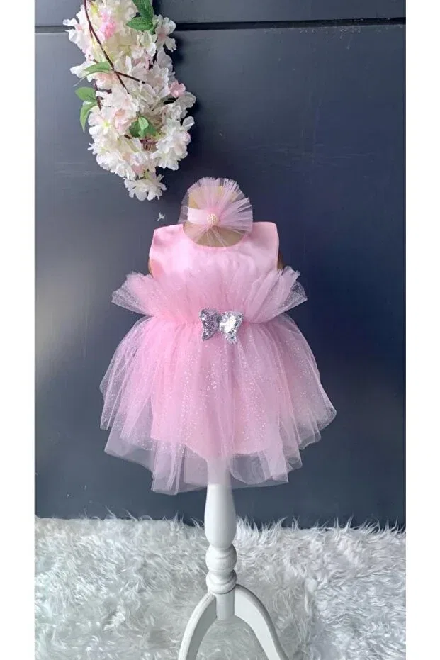 Детское платье для девочек из фатина без рукавов Petite Ponpon Baby, Pink — фото 2