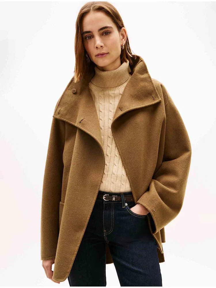Пальто полупальто из шерстяной смеси с воротником хомут TOMMY HILFIGER, Ochre