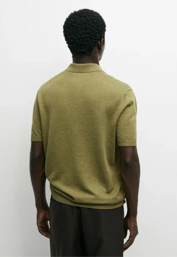 Футболка поло из льна и хлопка Polo shirt Massimo Dutti, Olive, оливковый — фото 3
