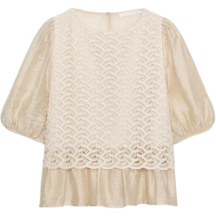 Женская шифоновая рубашка с круглым вырезом ZARA, Raw White