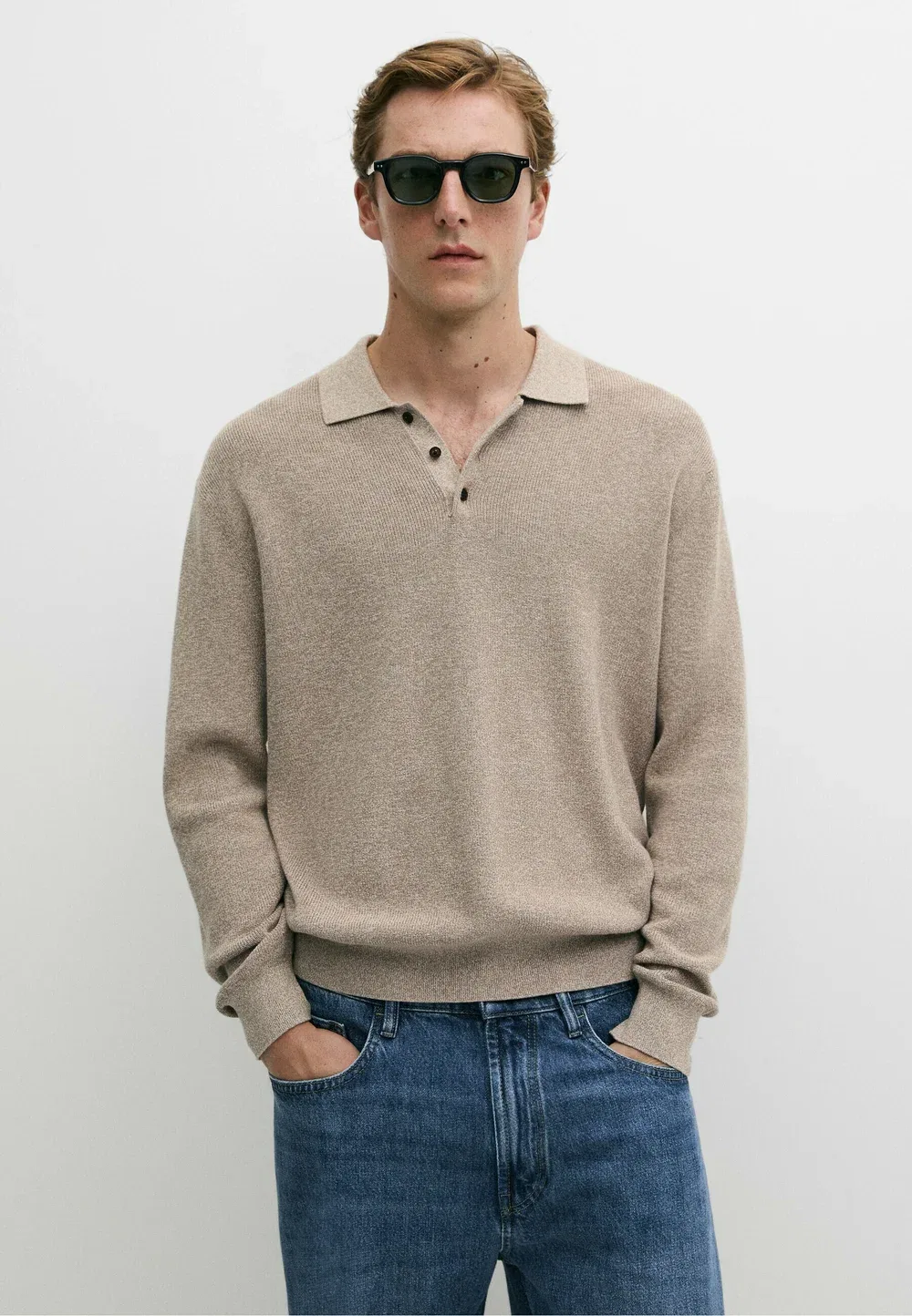 Свитер-Поло из 100% хлопка мулине - рубашка-поло Massimo Dutti, Beige