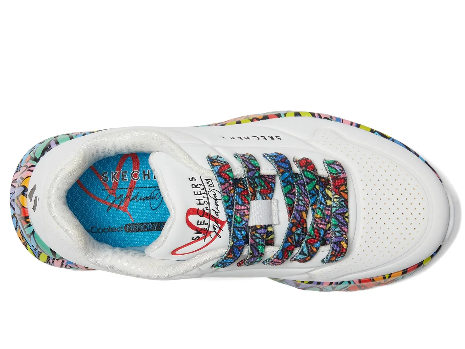 Детские кроссовки для девочек с принтом Uno Lite Subtle Love Skechers, White Synthetic Multi Trim — фото 2