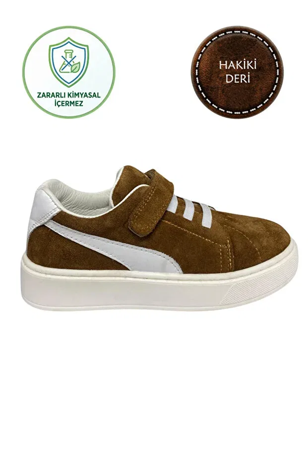 Детские туфли для девочек на плоском ходу Şenler Bebe World Kids, Coffee Suede Leather White — фото 3