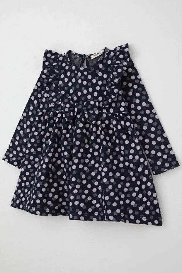 Детское платье для девочек с принтом Girl's long sleeve dress polka dot bow 1.5-5 years old Breeze, Navy Blue — фото 3