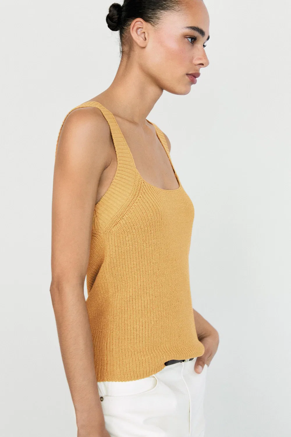 Топ Massimo Dutti Ribbed Knit Tank, горчично-желтый — фото 4