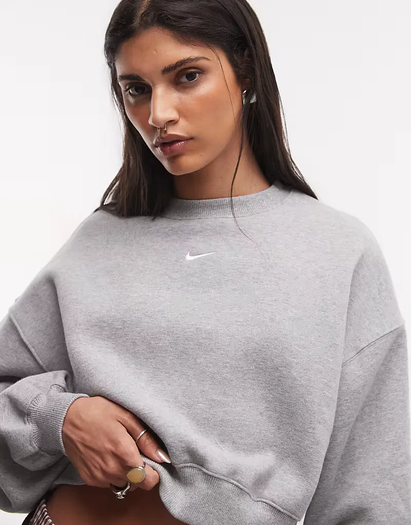 Укороченная толстовка Nike Studio Fleece средней плотности свободного кроя, серый