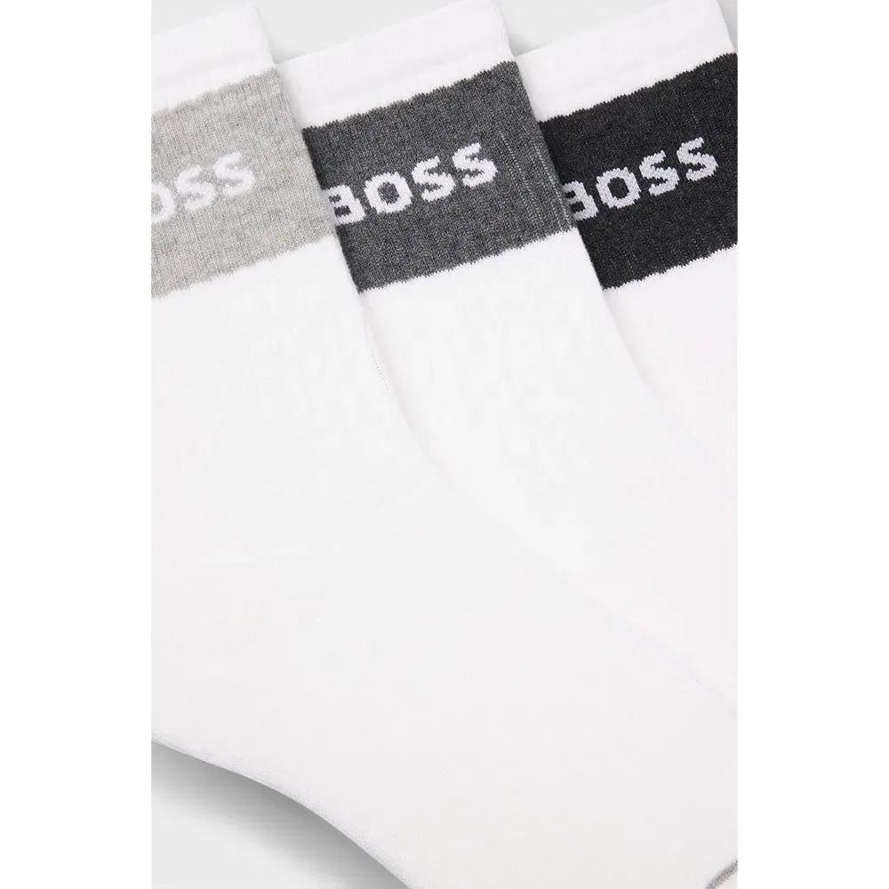 Носки короткие рифленые меланжевые 3 пары Boss, белый — фото 2