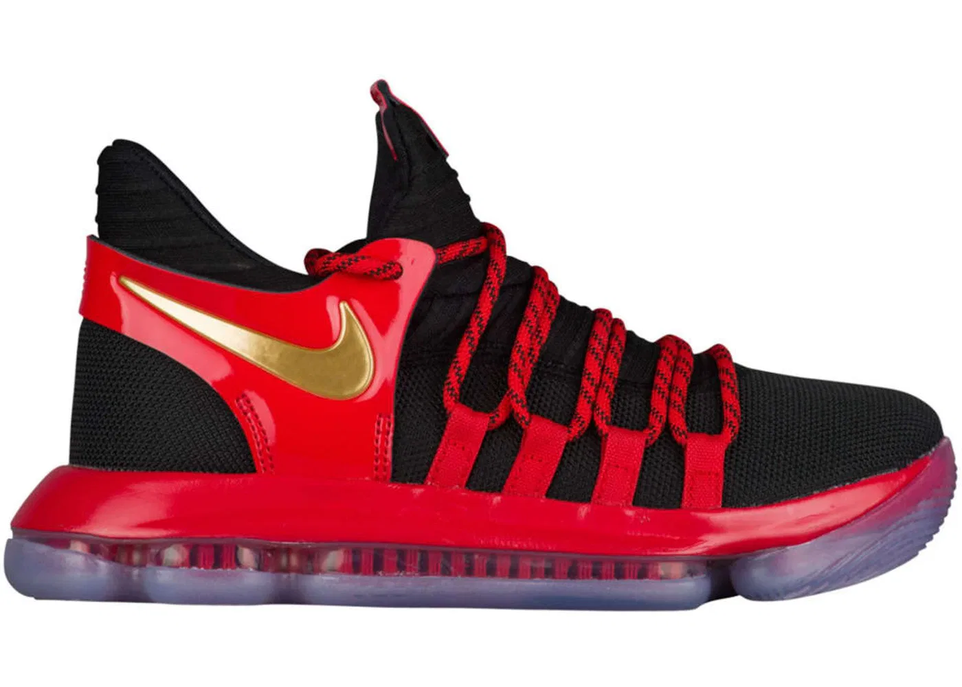 Детские кроссовки для баскетбола Nike KD 10, Black/Metallic Gold-University Red-Bright Crimson