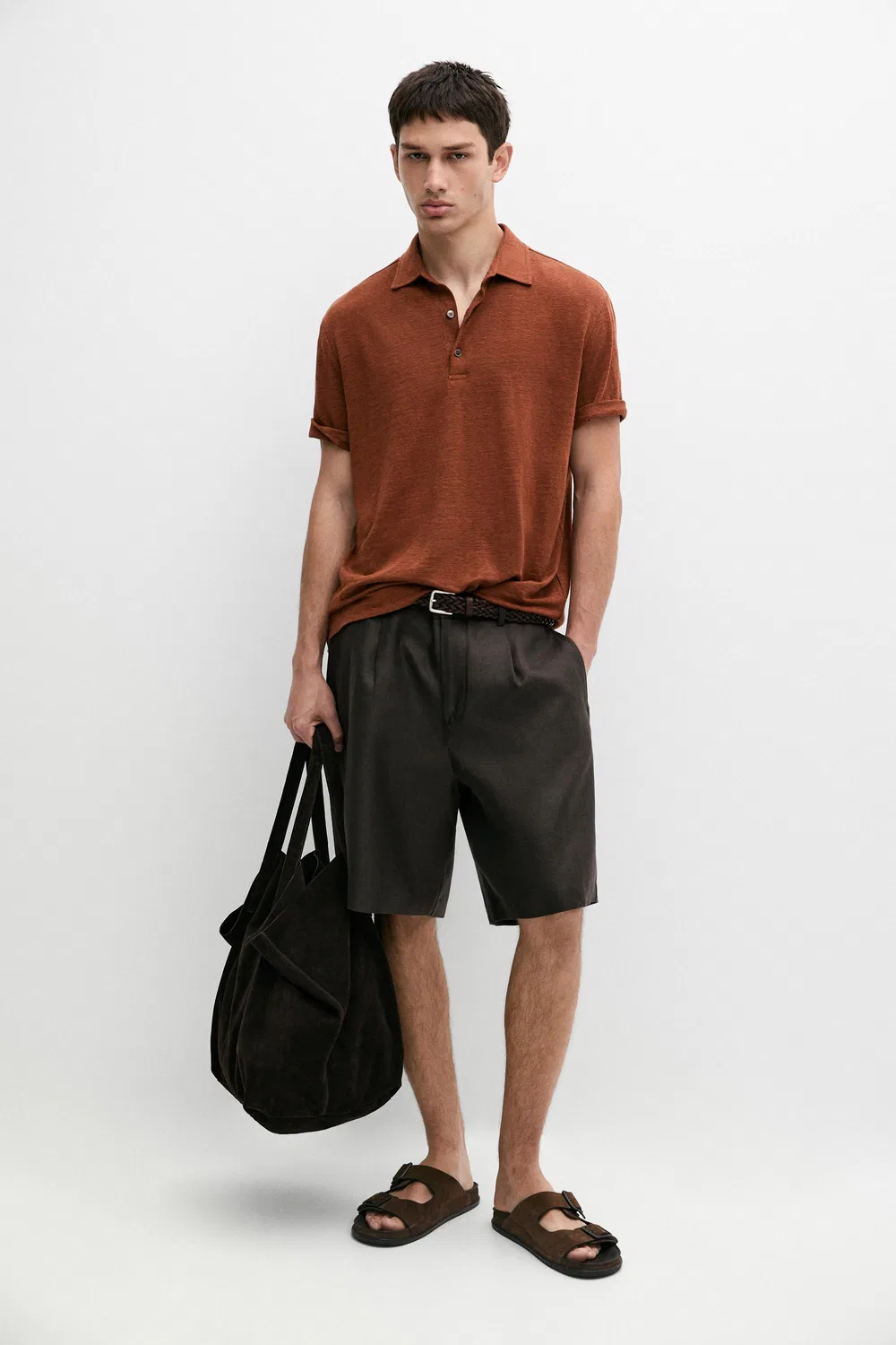 Поло с коротким рукавом, 100% лен Massimo Dutti, Washed